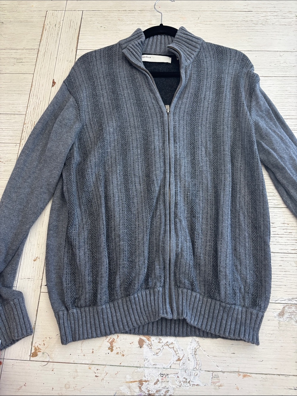 Perry Ellis Men's Gray Full-Zip Ribbed Knit Sweater